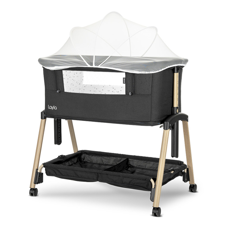 Мини кошара 2в1 с падаща преграда Layla Black/Wooden Effect