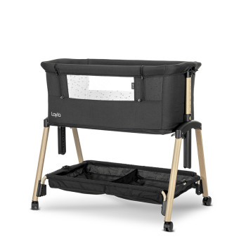 Мини кошара 2в1 с падаща преграда Layla Black/Wooden Effect