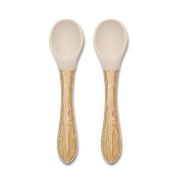 Силиконови лъжички с бамбук 2бр Natural Beige