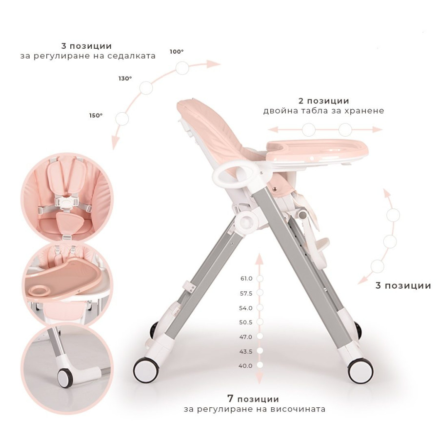 Детски стол за хранене Brunch розов