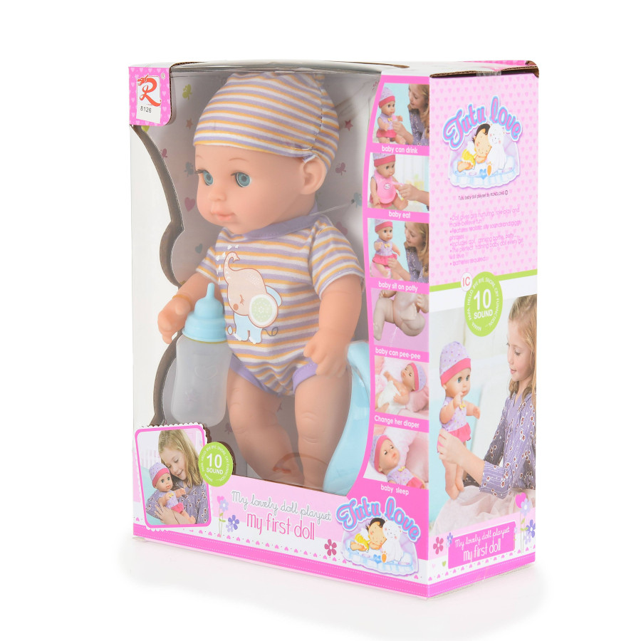 Кукла 31cm пишкаща с гърне синьо 8126