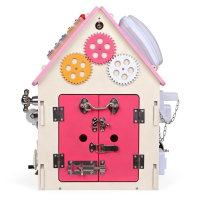 Дървена занимателна дъска/ бизи борд Монтесори House Pink