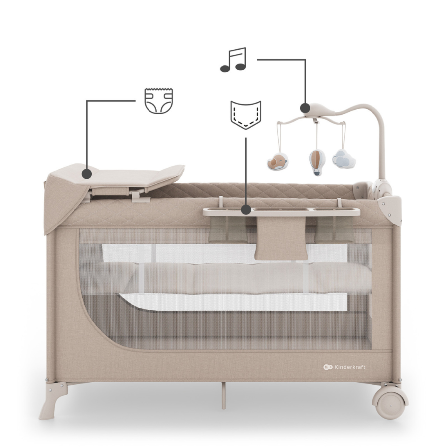 Сгъваема бебешка кошара с аксесоари Kinderkraft Leody Up Beige