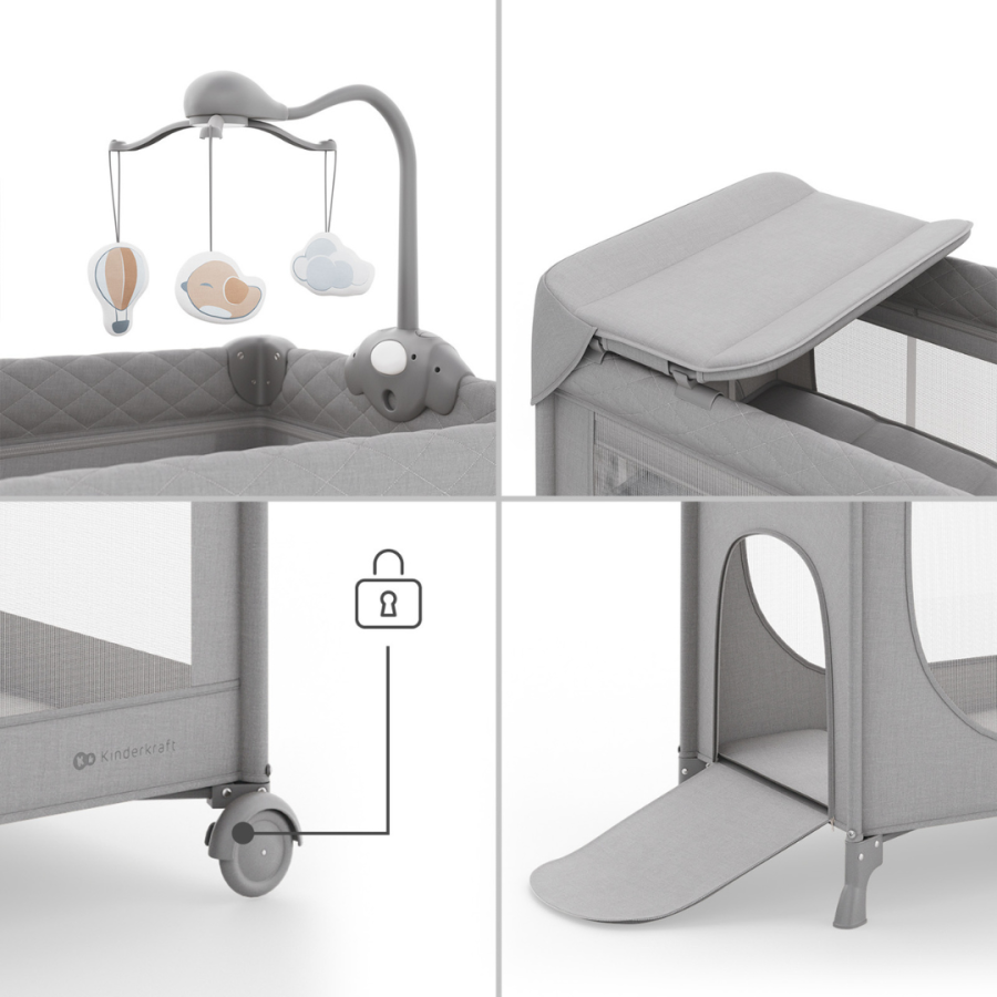 Сгъваема бебешка кошара с аксесоари Kinderkraft Leody Up Grey