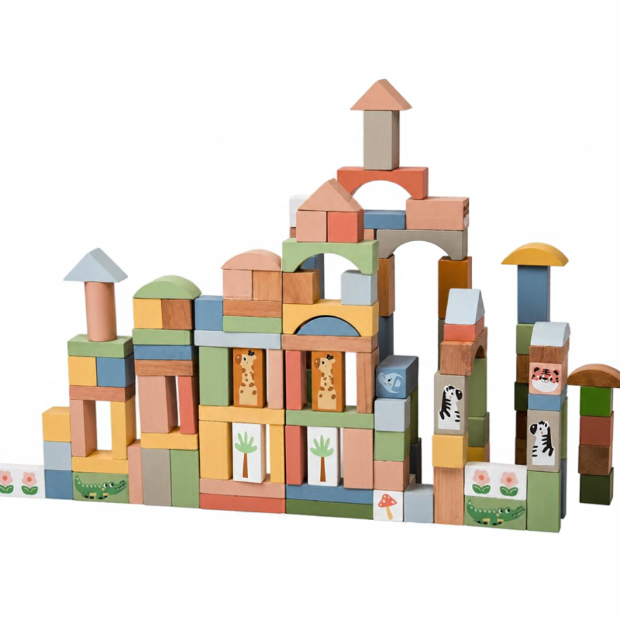 Дървени блокчета за игра Safari 120 броя