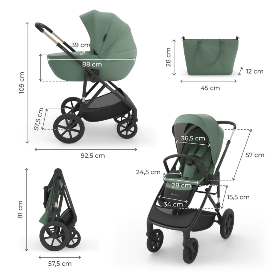 Бебешка количка 2 в 1 Kinderkraft Prime 3 Green
