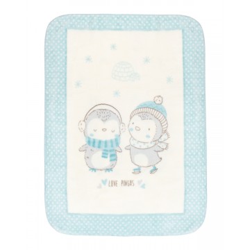 Супер меко бебешко одеяло Love Pingus 110/140 см синьо