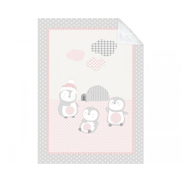 Супер меко бебешко одеяло с шерпа Pingui Family 110/140 см розово