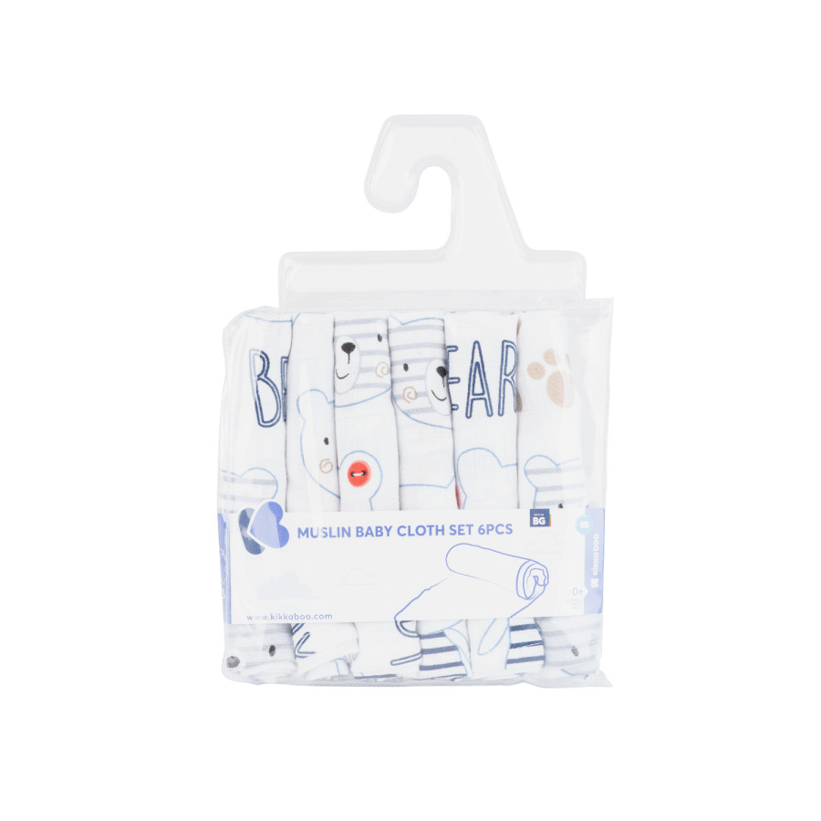 Комплект 6бр муселинови кърпички 28х30см Bear Blue