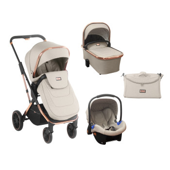 Комбинирана бебешка количка 3 в 1 Angele Chrome Beige