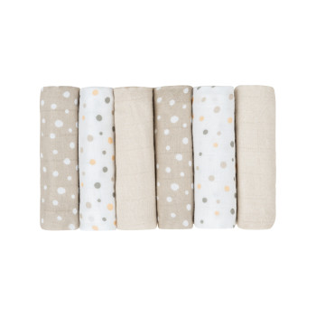 Комплект 6бр муселинови кърпички 30х30 см Dots Beige