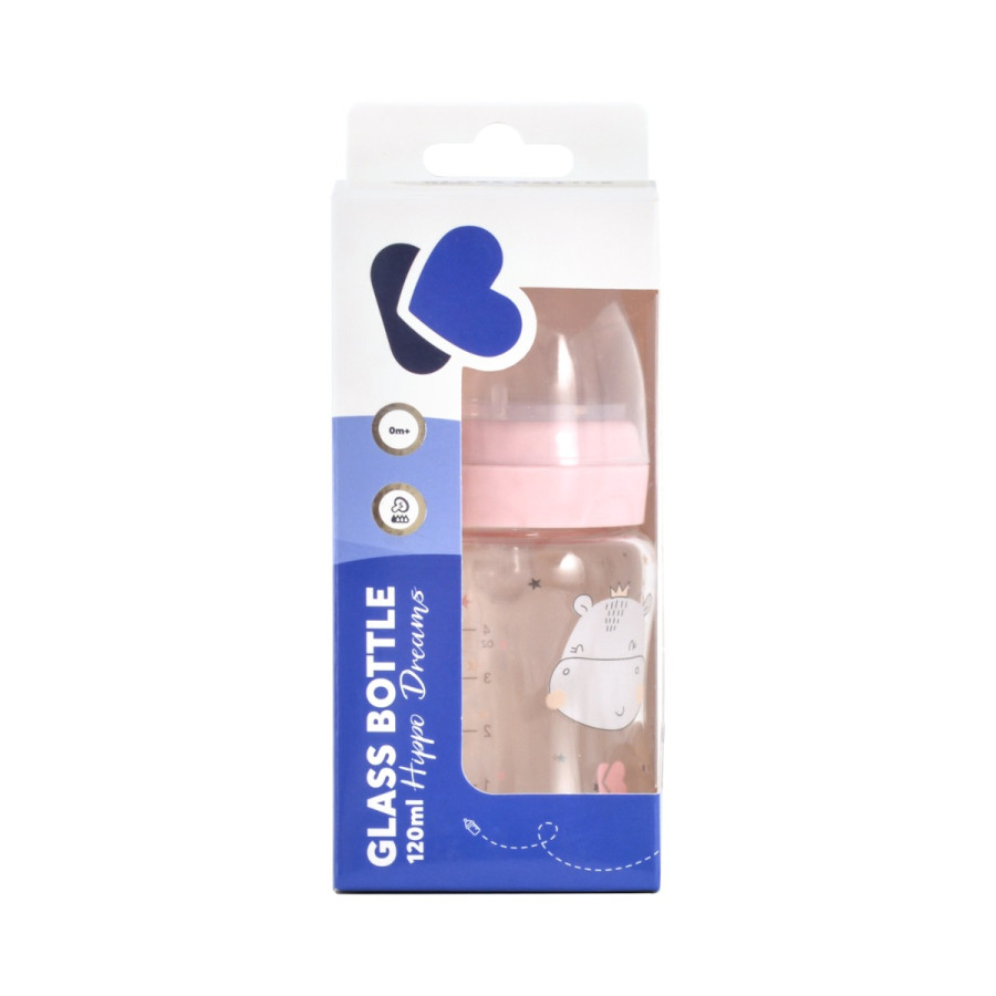 Шише стъклено 120мл Hippo Dreams Pink