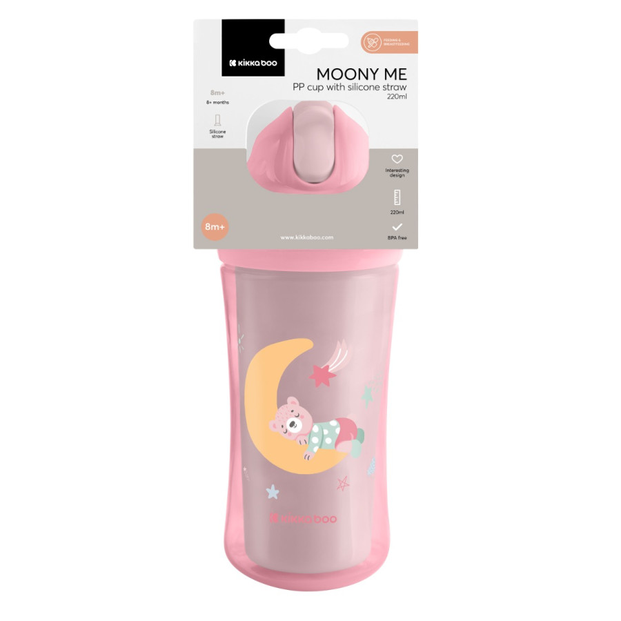 Чаша със силиконовa сламка 220мл Moony me Pink