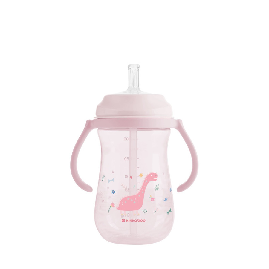 Чаша със силиконовa сламка 300мл Dino World Pink