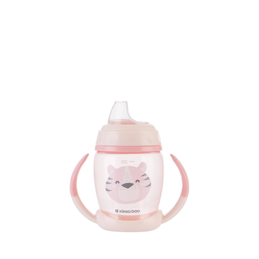 Чаша със силиконов накрайник 200мл Happy face Pink