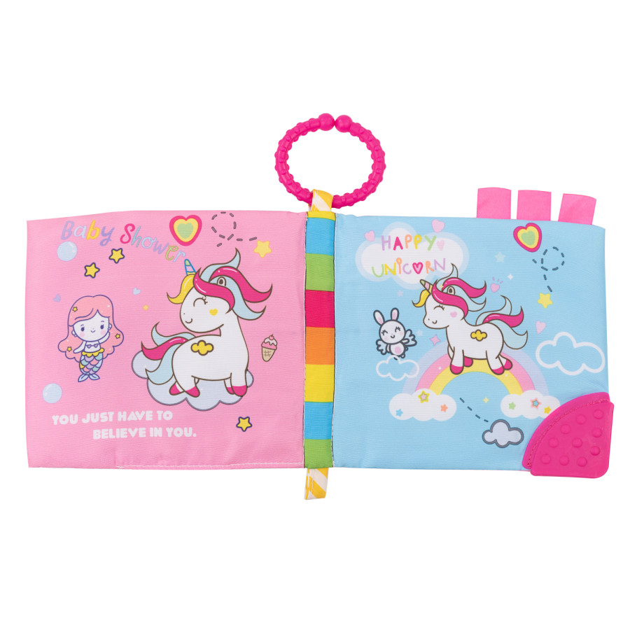 Образователна текстилна книжка с чесалка Happy Unicorn