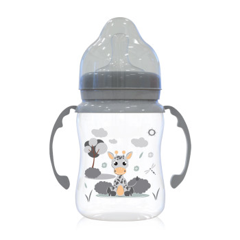 Бебешко шише с широко гърло 250 мл с дръжки Icy Grey