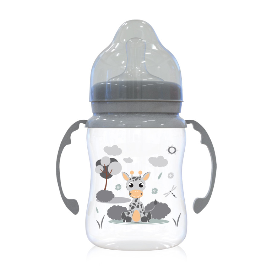 Бебешко шише с широко гърло 250 мл с дръжки Icy Grey