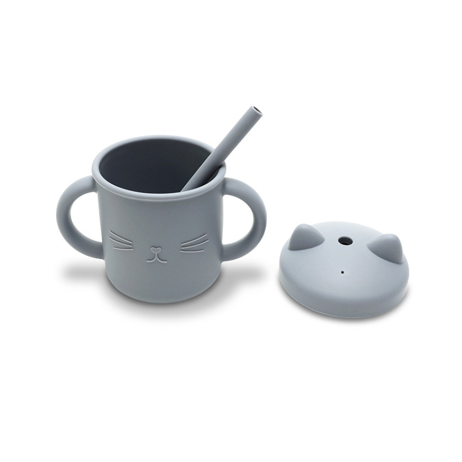 Силиконова чаша с дръжки и сламка Natural Grey