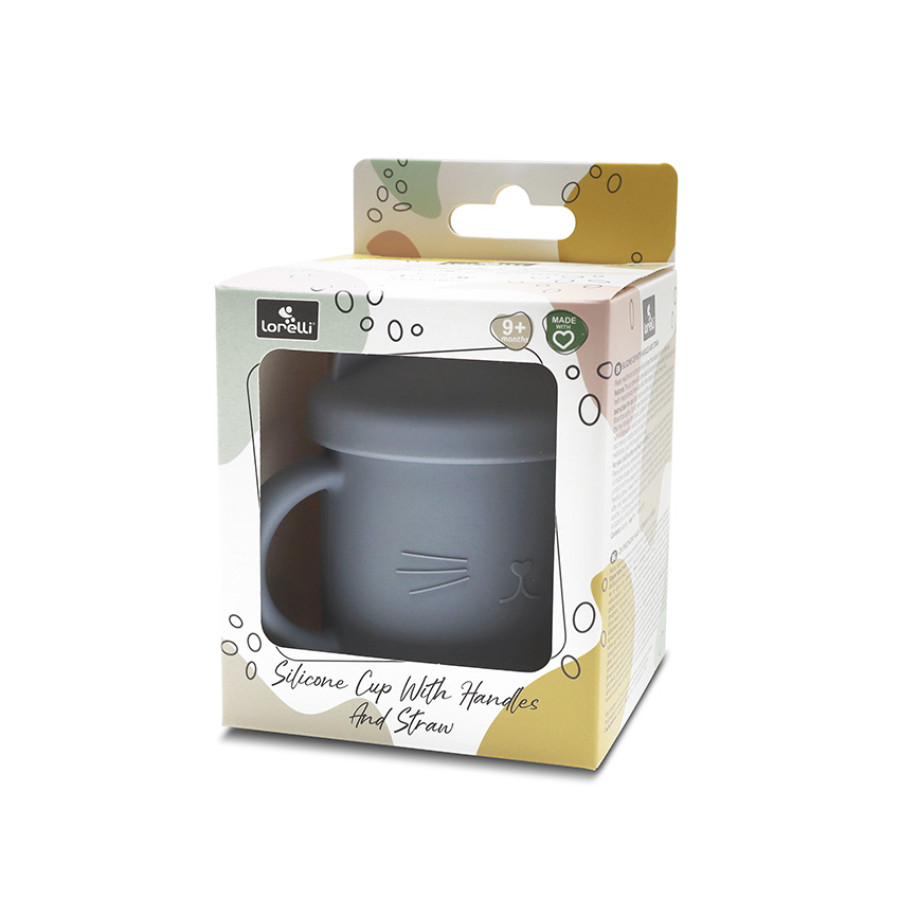 Силиконова чаша с дръжки и сламка Natural Grey