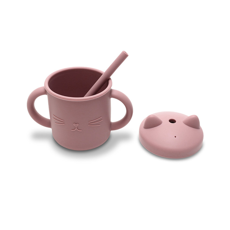 Силиконова чаша с дръжки и сламка Natural Deep Pink