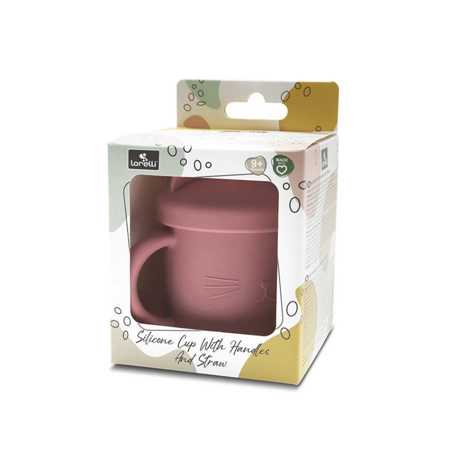 Силиконова чаша с дръжки и сламка Natural Deep Pink