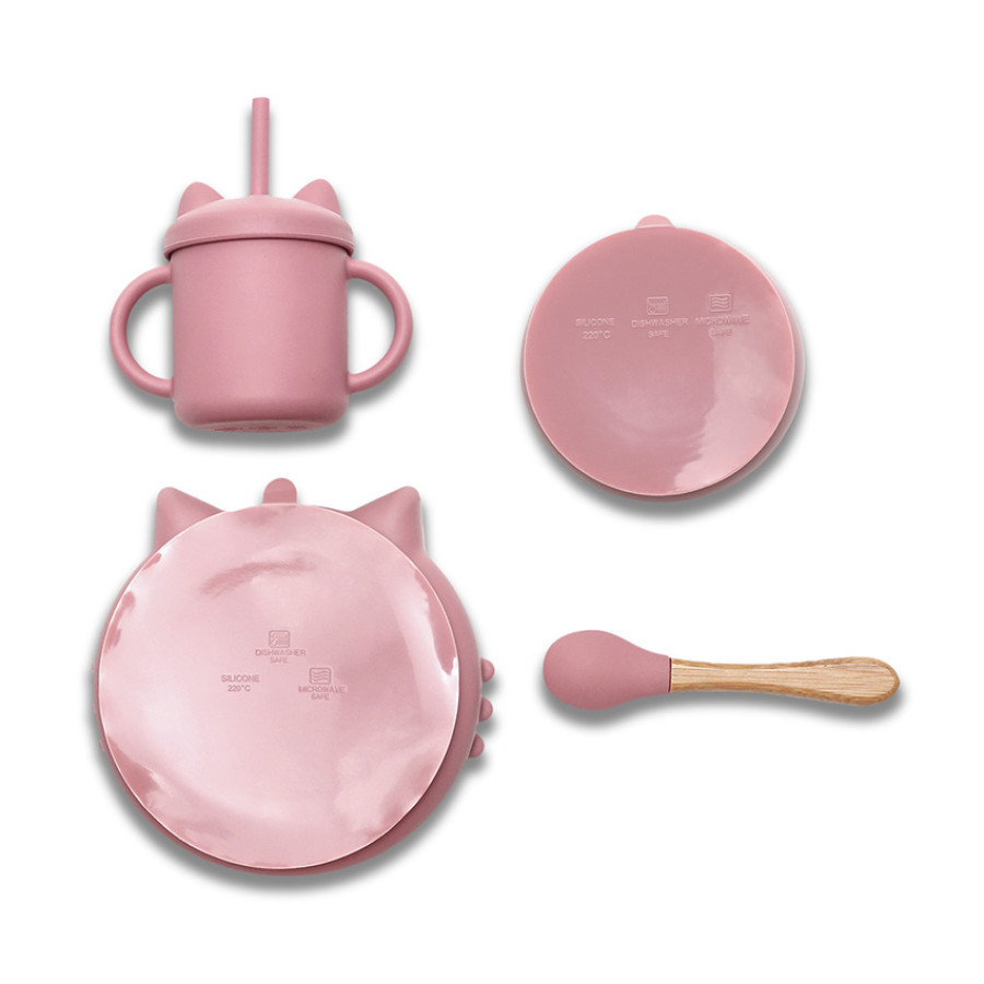 Силиконов сет за хранене 4 части Deep Pink
